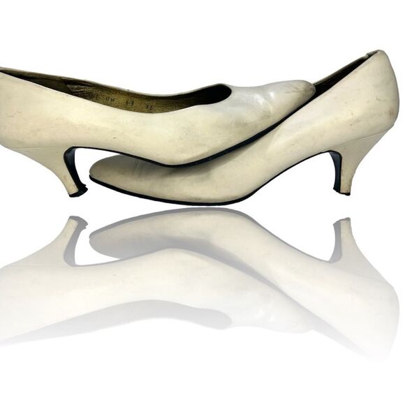 YSL WOMENS WHITE Leather Slingback Pumps SZ 36 - Picture 1 of 13